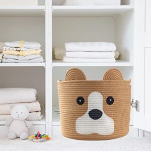 Ushang Pet Dog Toy Storage Basket, Woven Cotton Rope Animal Storage Basket Bin for Kids, Baby Toys Basket, Dog Gifts for Dog Lovers - 12" L X 10" H, Khaki