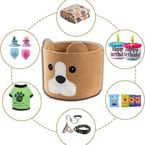 Ushang Pet Dog Toy Storage Basket, Woven Cotton Rope Animal Storage Basket Bin for Kids, Baby Toys Basket, Dog Gifts for Dog Lovers - 12" L X 10" H, Khaki