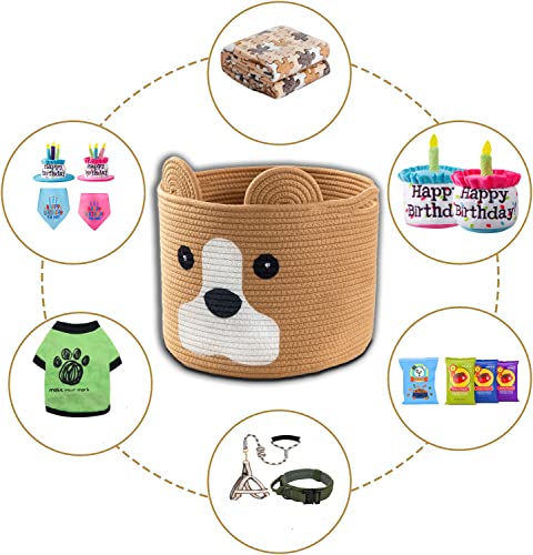 Ushang Pet Dog Toy Storage Basket, Woven Cotton Rope Animal Storage Basket Bin for Kids, Baby Toys Basket, Dog Gifts for Dog Lovers - 12" L X 10" H, Khaki