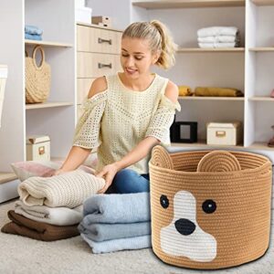 Ushang Pet Dog Toy Storage Basket, Woven Cotton Rope Animal Storage Basket Bin for Kids, Baby Toys Basket, Dog Gifts for Dog Lovers - 12" L X 10" H, Khaki