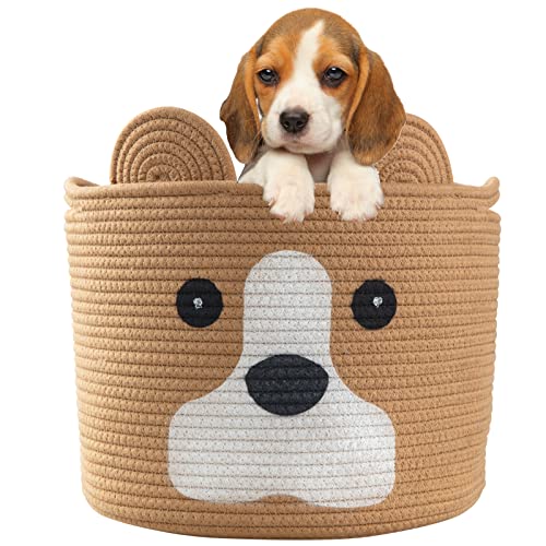 Ushang Pet Dog Toy Storage Basket, Woven Cotton Rope Animal Storage Basket Bin for Kids, Baby Toys Basket, Dog Gifts for Dog Lovers - 12" L X 10" H, Khaki