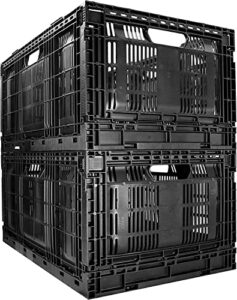 jezero stackable, collapsible professional storage crate: grated wall utility storage baskets for household storage and organization | black, 23.6" x 15.8" x 11.3”, 2-pack (pn: cc28-2pk)