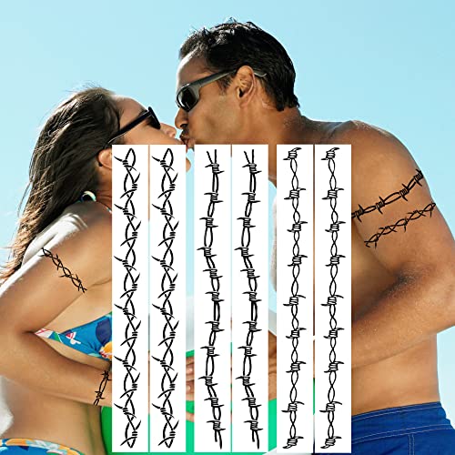 PADOUN Barbed Wire Tattoos, 6-Sheet Large Barbed Wire Totem Temporary Tattoos, Armbands Fake Tattoos for Men Women Realistic Waterproof