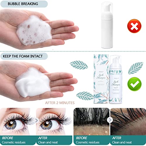 120ml/4.04fl.oz Eyelash Extension Cleanser, Lash Shampoo for Eyelash Extension Eyelash Brush with Cap Lash Fan Mascara Brush Wash Bottle Reusable Makeup Remover Pad, Paraben & Sulfate Free (Original)