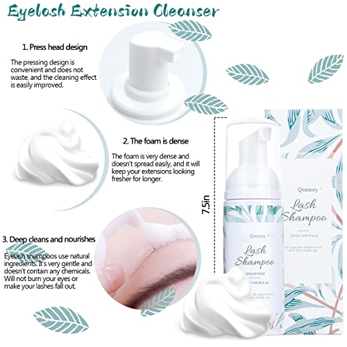 120ml/4.04fl.oz Eyelash Extension Cleanser, Lash Shampoo for Eyelash Extension Eyelash Brush with Cap Lash Fan Mascara Brush Wash Bottle Reusable Makeup Remover Pad, Paraben & Sulfate Free (Original)