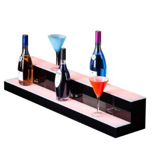 alohappy led lighted liquor bottle display shelf, 40 in 2 step led lighted bar shelf for home commercial bar drinks acrylic lighting shelves high gloss black finish with remote control