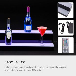 Alohappy LED Lighted Liquor Bottle Display Shelf, 40 in 2 Step LED Lighted Bar Shelf for Home Commercial Bar Drinks Acrylic Lighting Shelves High Gloss Black Finish with Remote Control