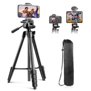 sensyne 64" camera tripod stand, versatile phone & ipad tripod with wireless remote and 2-in-1 phone holder for selfie/video recording/photo/live stream/vlog