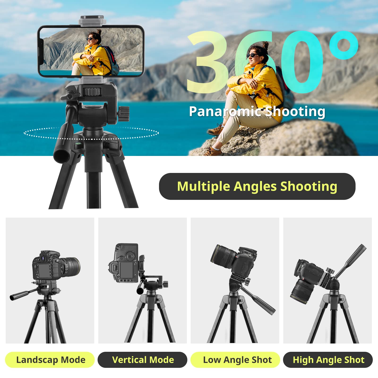 Sensyne 64" Camera Tripod Stand, Versatile Phone & iPad Tripod with Wireless Remote and 2-in-1 Phone Holder for Selfie/Video Recording/Photo/Live Stream/Vlog