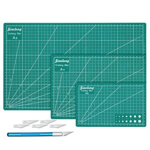 tanstic 9pcs a3 a4 a5 self healing sewing mat with precision carving craft knife and blades, craft cutting board cutting mat double sided quilting crafts mat table protector cut mat (green)