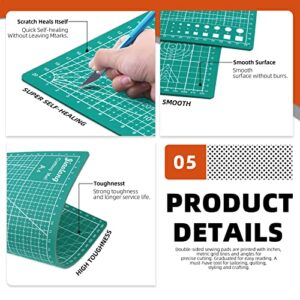 Tanstic 9Pcs A3 A4 A5 Self Healing Sewing Mat with Precision Carving Craft Knife and Blades, Craft Cutting Board Cutting Mat Double Sided Quilting Crafts Mat Table Protector Cut Mat (Green)