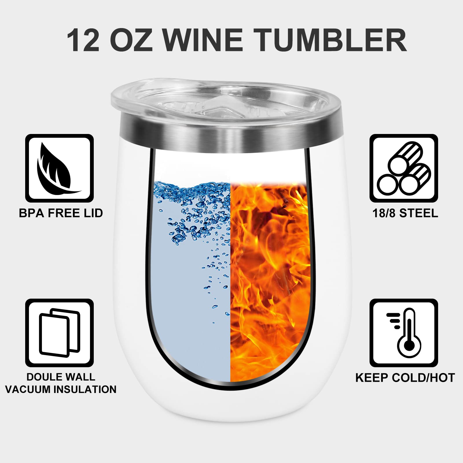 Wine Because Punching People In The Face is Illegal Funny Stainless Wine Tumbler Gifts for Women - Novelty Birthday Gifts for Her, Wife, Coworker, Boss,Sister,Best Friend, Mothers Day Mom Gifts, 12 oz