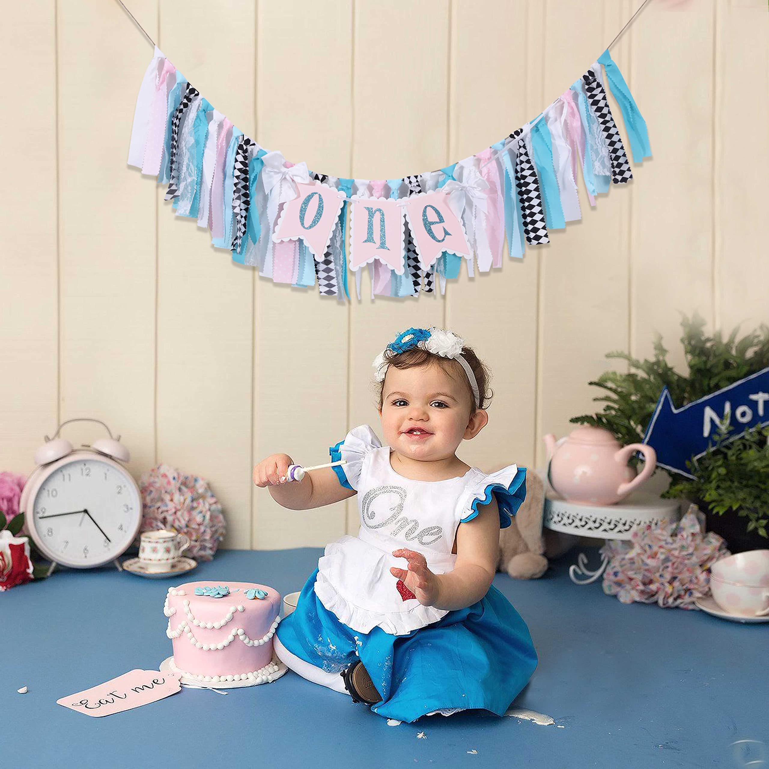 Alice in Wonderland One High Chair Banner Alice Wonderland First Birthday High Chair Banner Girl,onederland 1st Birthday Girl One High Chair Banner.alice in Wonderland Tea Party First Birthday