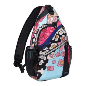 mosiso sling backpack, multipurpose travel hiking daypack rope crossbody shoulder bag, colorful leopard