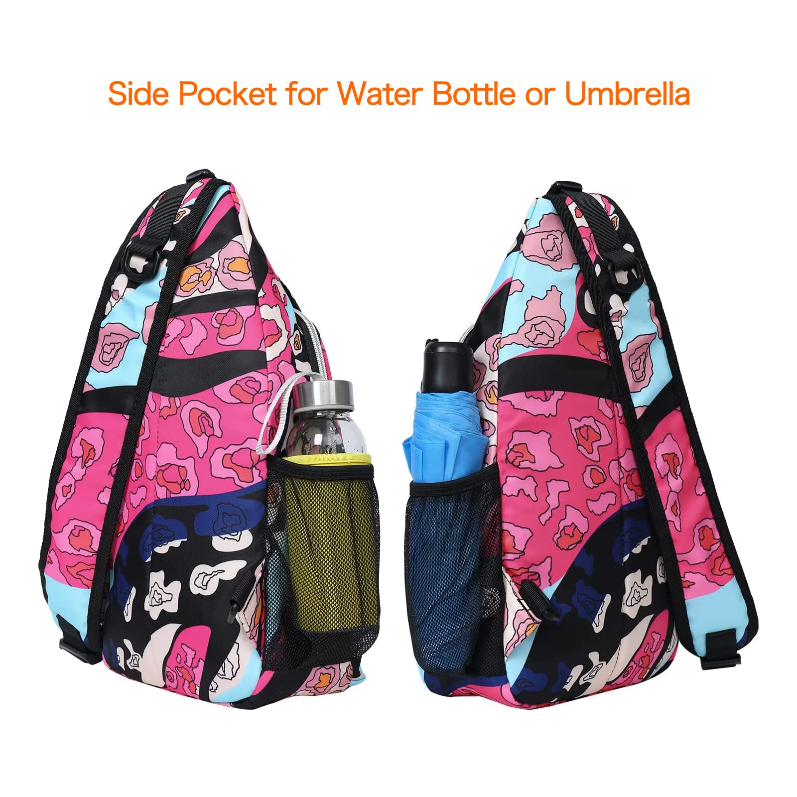 MOSISO Sling Backpack, Multipurpose Travel Hiking Daypack Rope Crossbody Shoulder Bag, Colorful Leopard