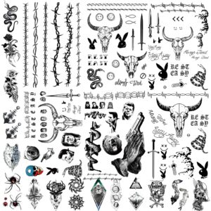 21 sheets halloween tattoos, malone tattoos, malone face temporary tattoos halloween face temporary tattoos skull, spider, snake, lion, owl, bear tattoos for halloween costume accessories and parties