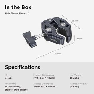 SMALLRIG Clamp, Camera Mount Clamp, Crab-Shaped Super Clamp with 1/4"-20, 3/8"-16 Threaded Holes, Payload 7.7lbs/3.5kg, for Most Photographic Accessories - 3755B