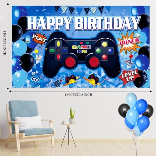 Video Game Birthday Decorations Set, 58 Pieces Gamer Party Supplies with Happy Birthday Banner, Gaming Table Covers, Multi-Color Balloons and Foil Gamer Balloons, Game on Level up Birthday Party Decorations Supplies for Boys