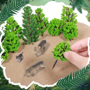 Sratte 26 Pcs Woodland Wolf Figurines Toys Model Trees Kit with Wolf Figurine Wolf Toy Playset Diorama Project Kit Cake Toppers for Kids Toddlers Birthday Gift Decor(Wolf Style)