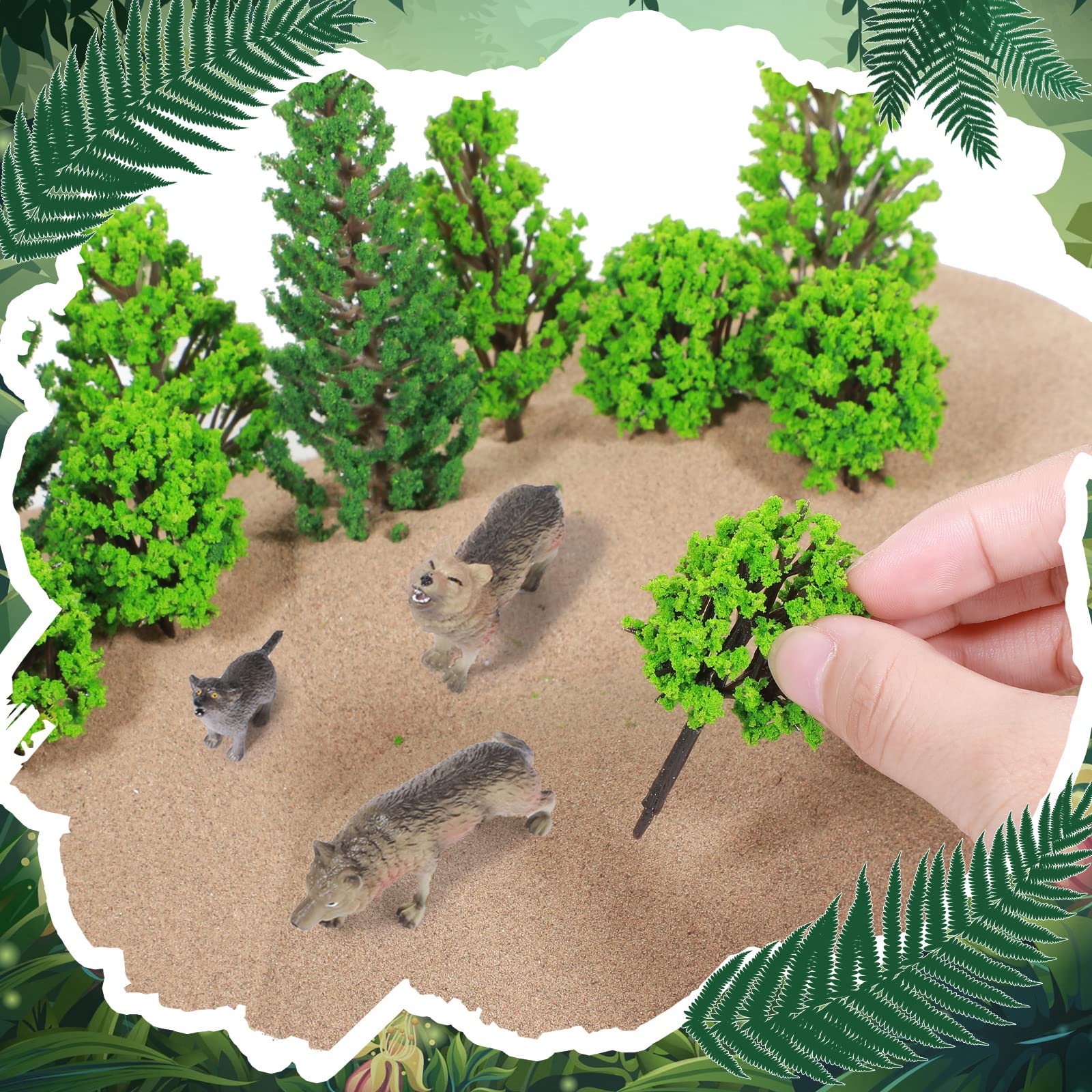 Sratte 26 Pcs Woodland Wolf Figurines Toys Model Trees Kit with Wolf Figurine Wolf Toy Playset Diorama Project Kit Cake Toppers for Kids Toddlers Birthday Gift Decor(Wolf Style)