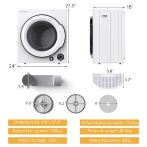 COSTWAY Portable Clothes Dryer, 13.2 LBS Front Load Compact Laundry Dryer with Stainless Steel Drum, 5 Drying Programs and Adjustable Exhaust Vent, Electric Tumble Laundry Dryer, 1350W, White