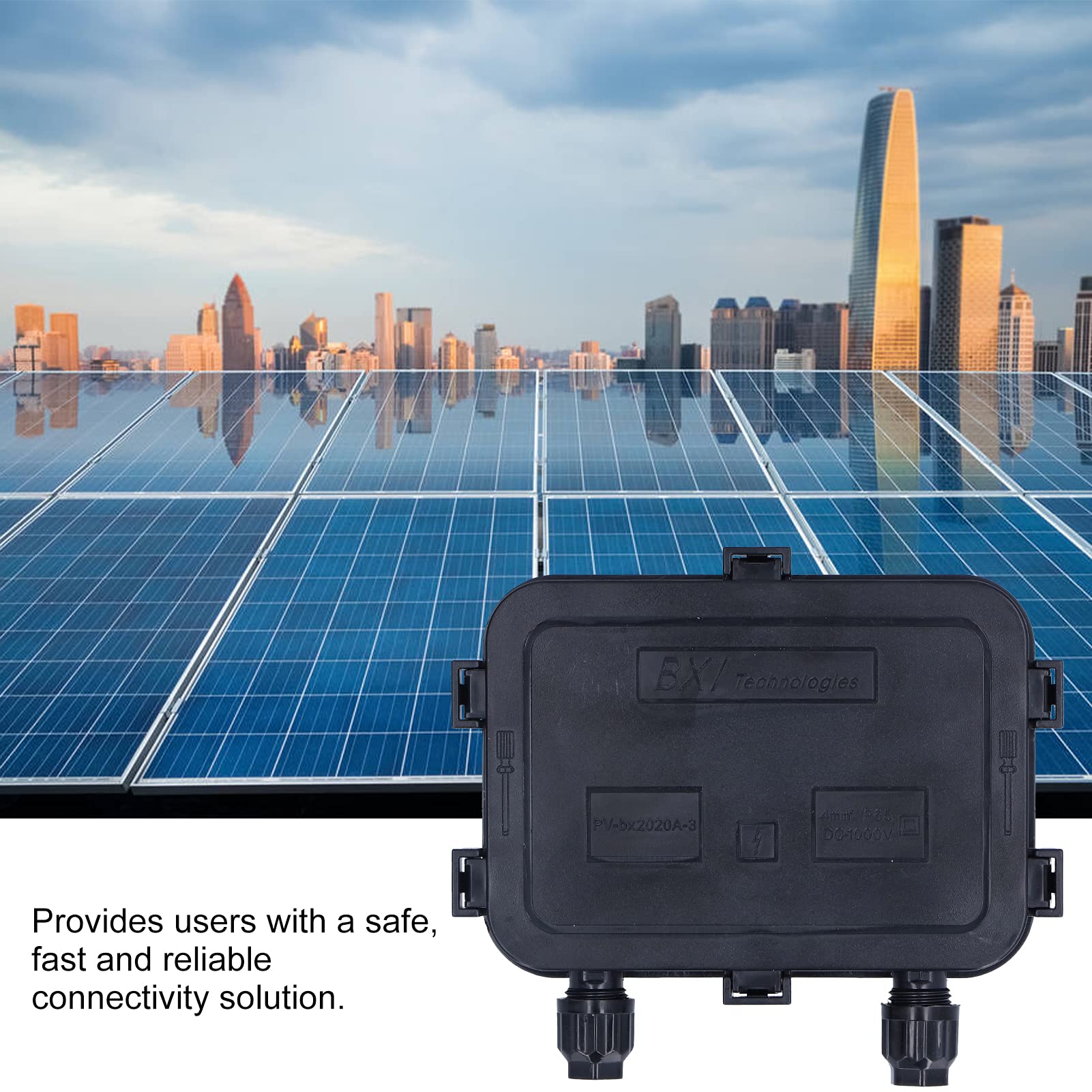 Solar Junction Box Photovoltaic Electrical Enclosure Case Solar Panel Accessories Plastic and Brass Material 210W‑250W 1000V for Solar Connection Construction Sites
