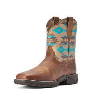 ariat womens anthem shortie savanna western boot dry taupe/turquoise aztec 8