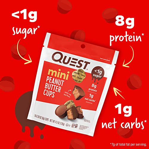 Quest Nutrition Mini Peanut Butter Cups, High Protein, Low Carb, Gluten Free, 16 Count (Pack of 3)