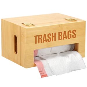 libreshine garbage bag dispenser roll holder, kitchen trash bag dispenser wall mount, bamboo trash bag organizer under sink (standard)