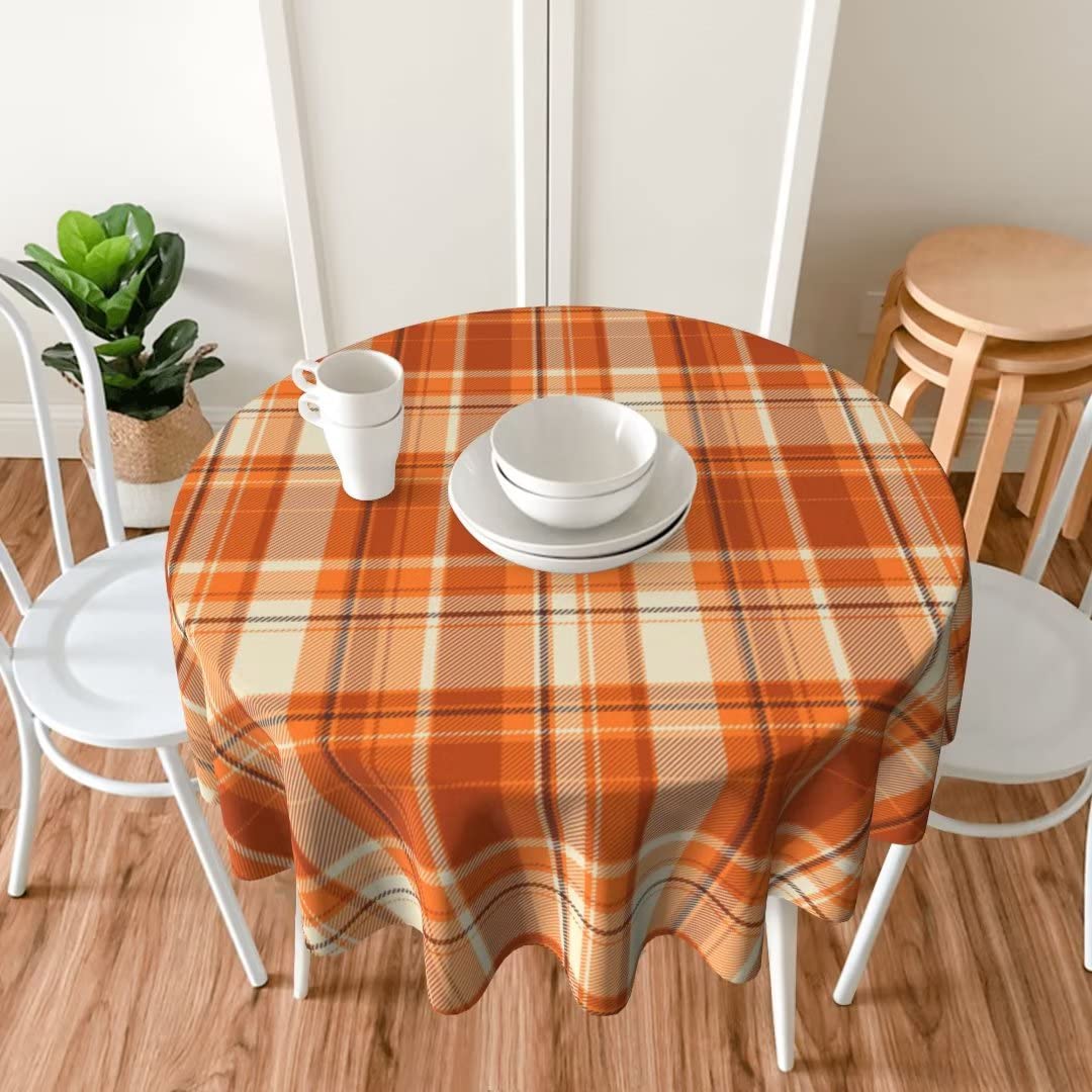 BETGINY Fall Tablecloth 60 Inch Round Autumn Thanksgiving Plaid Table Cloth Dust-Proof Wrinkle Resistant Rustic Tablecloth for Holiday Kitchen Dining Room Party Picnic Indoor Outdoor