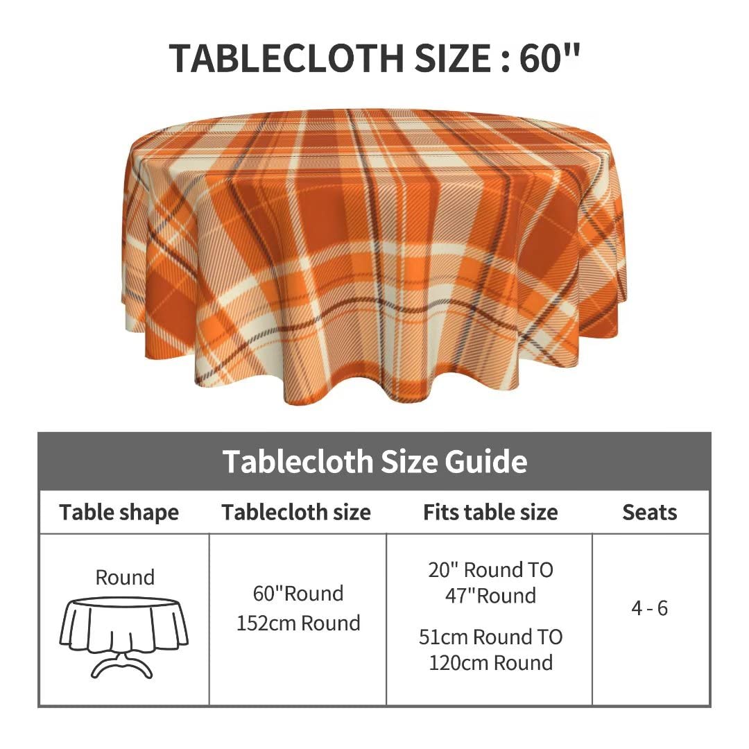 BETGINY Fall Tablecloth 60 Inch Round Autumn Thanksgiving Plaid Table Cloth Dust-Proof Wrinkle Resistant Rustic Tablecloth for Holiday Kitchen Dining Room Party Picnic Indoor Outdoor