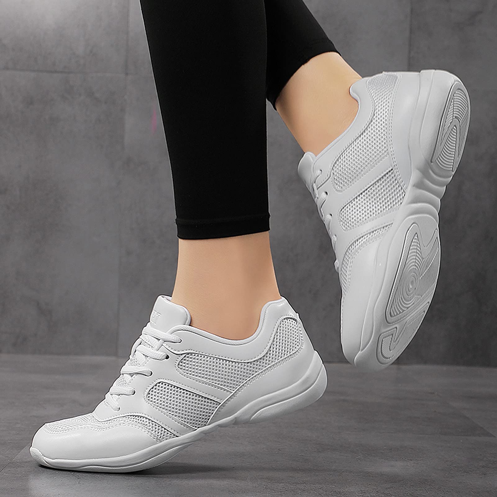FLIOZY White Cheerleading Shoes Womens Dance Shoes Youth Girls Professional Competition Athletic Walking Sneakers Training Shoes White Half Mesh 39