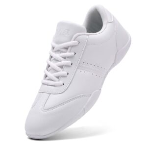 fliozy womens cheer dance shoes girls white cheerleading competition sports shoes fashion breathable athletic walking sneakers white leather 36
