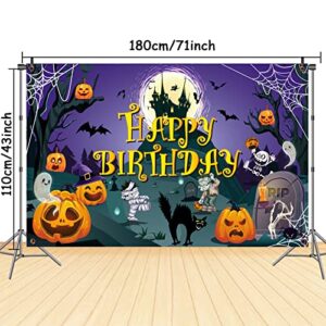 Happy Birthday Halloween Backdrop Halloween Birthday Party Decoration Pumpkin Ghost Spooky Castle Background Photography Halloween Party Photo Booth Banner Large Birthday Party Supplies Decorations