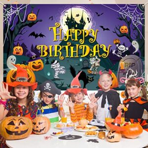 Happy Birthday Halloween Backdrop Halloween Birthday Party Decoration Pumpkin Ghost Spooky Castle Background Photography Halloween Party Photo Booth Banner Large Birthday Party Supplies Decorations