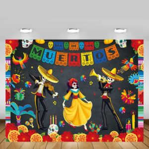 MEHOFOND 7x5ft Day of The Dead Backdrop Mexican Fiesta Sugar Skull Flowers Photography Background Vinyl Dia De Los Muertos Marigold Dress-Up Party Supplies Banner Table Decoration Photobooth Props