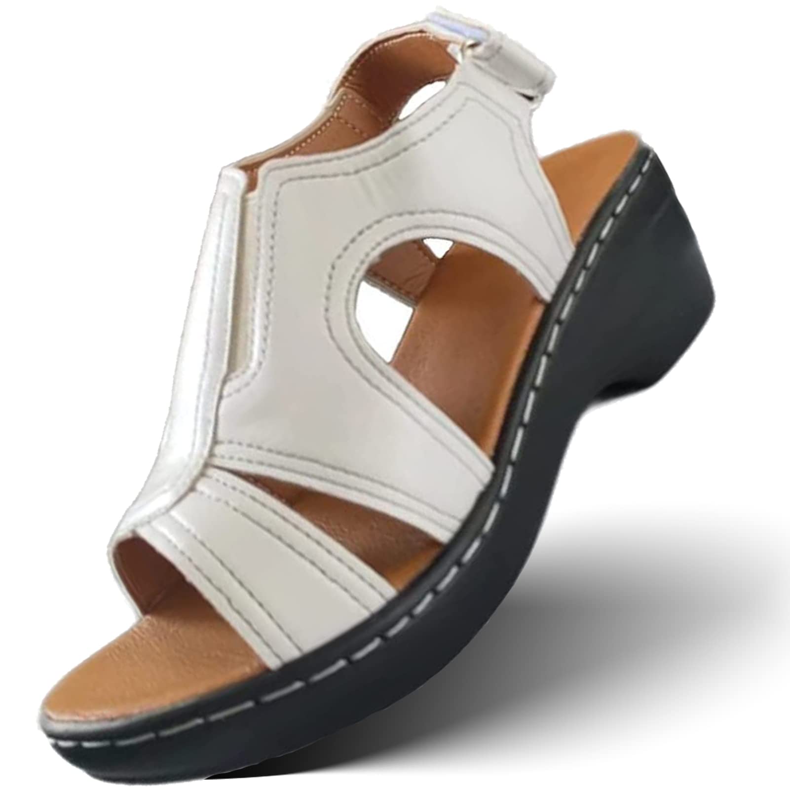 Women's Comfy Orthotic Sandals, 2023 New Summer Retro Wedge Heel Orthopedic Sandals Fish Mouth Casual Wedge Women's Sandals with Heel (White,5)