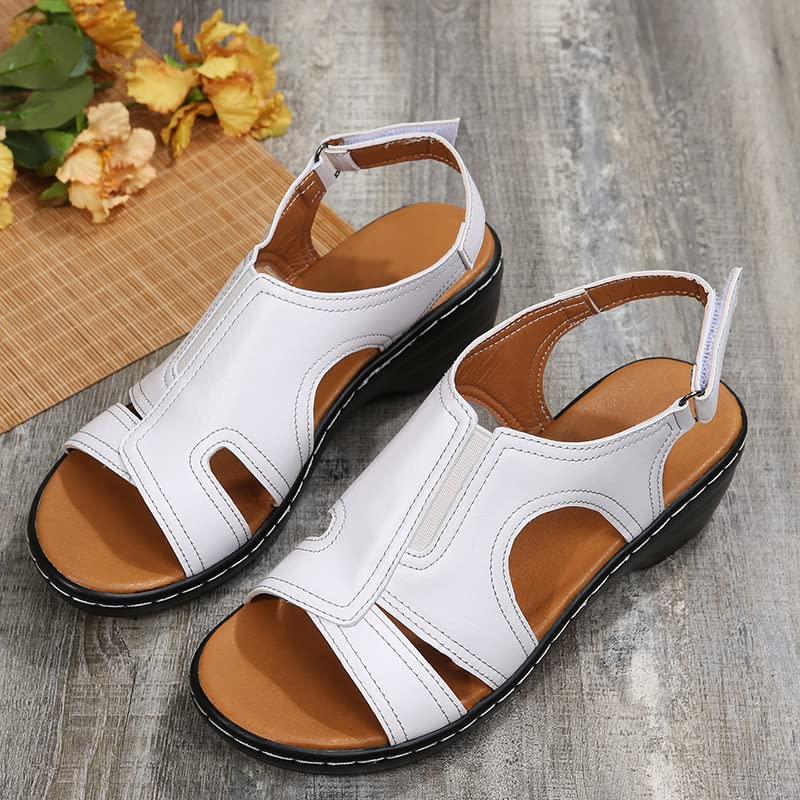 Women's Comfy Orthotic Sandals, 2023 New Summer Retro Wedge Heel Orthopedic Sandals Fish Mouth Casual Wedge Women's Sandals with Heel (White,5)