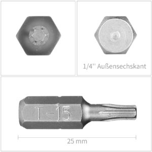 HPHOPE T15 Screwdriver Bit Set, Torx Bits T15, 1/4" Hexagon Bit (Length: 1", 25 Pack)