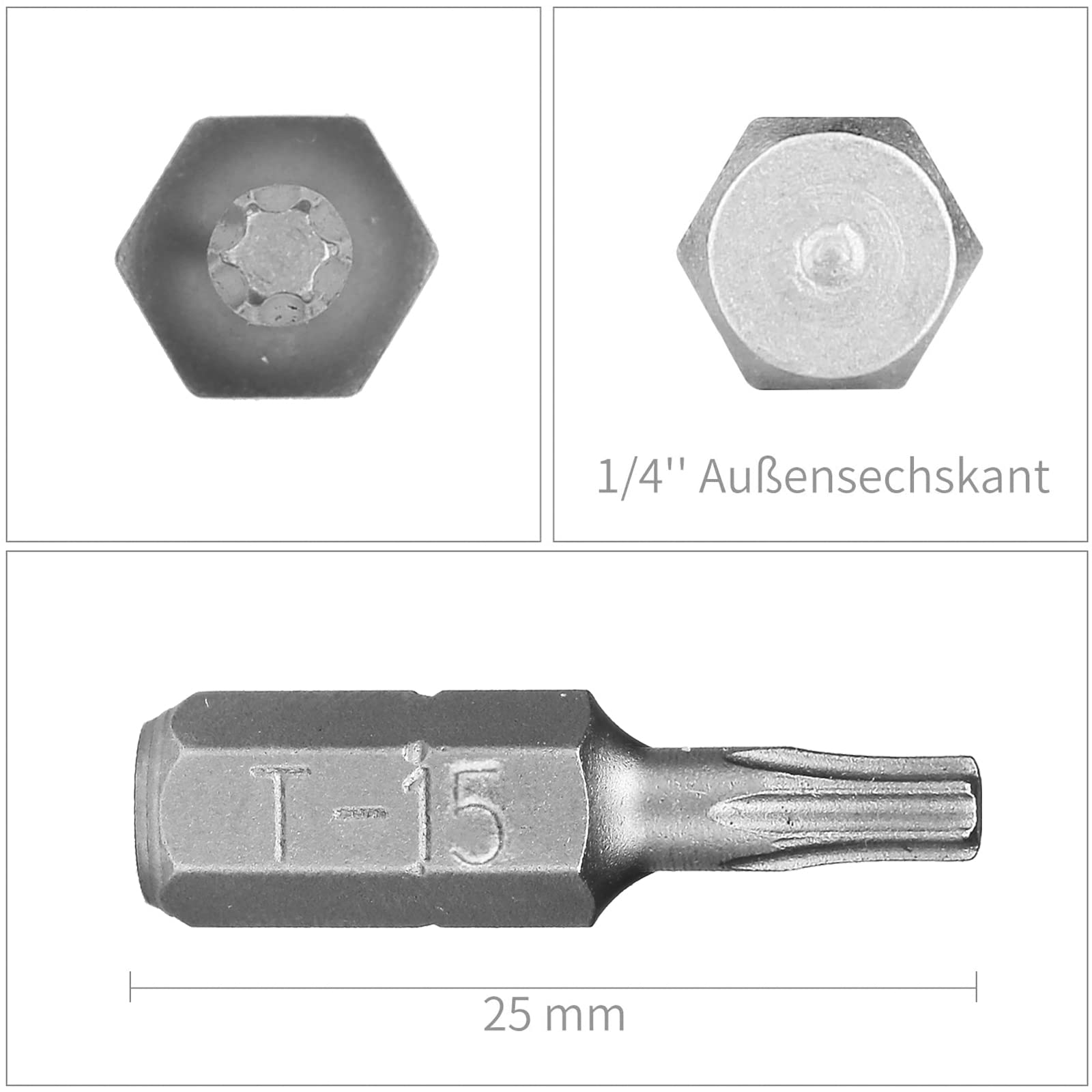 HPHOPE T15 Screwdriver Bit Set, Torx Bits T15, 1/4" Hexagon Bit (Length: 1", 25 Pack)