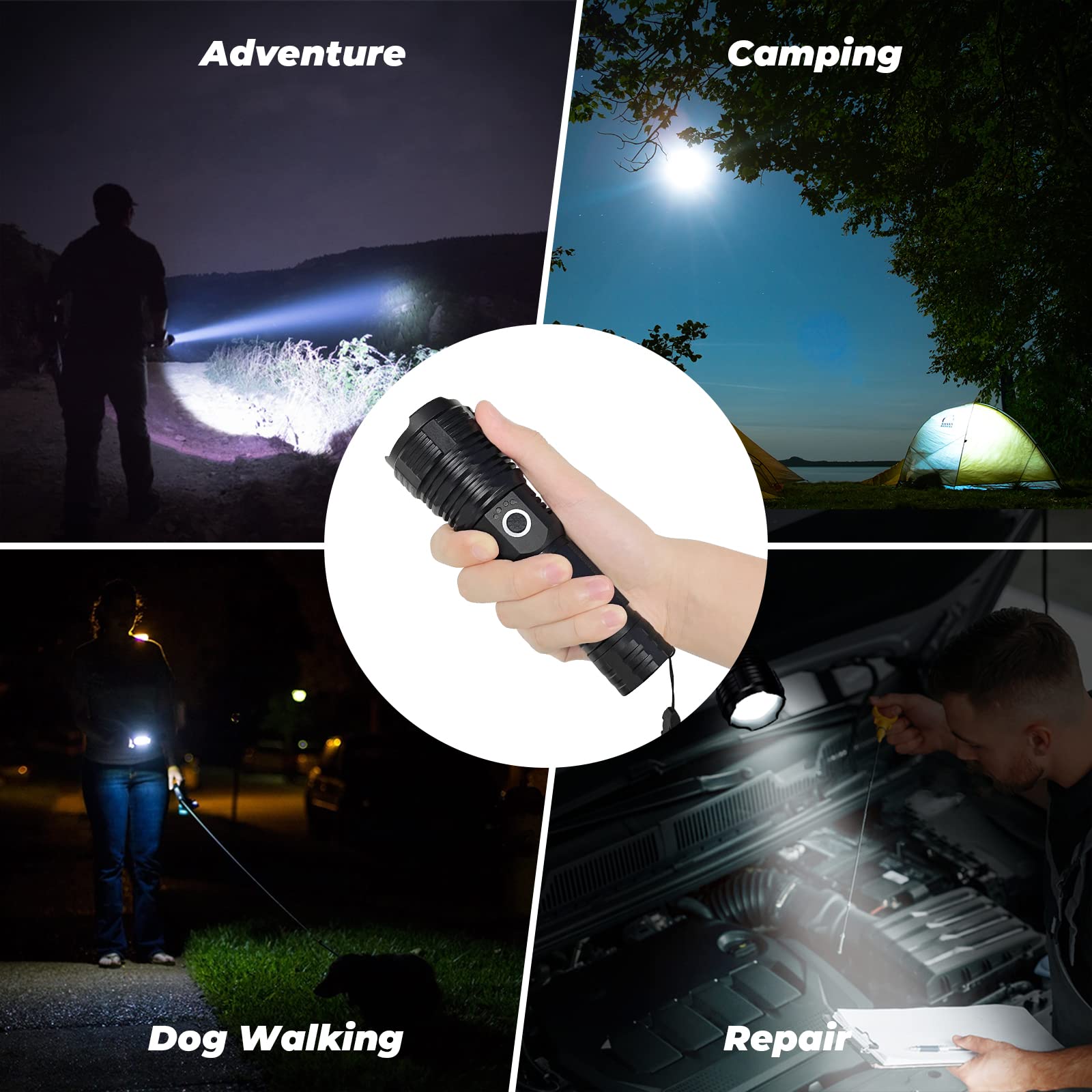 SKNSL Rechargeable LED Flashlight, 250,000 Lumen Super Bright, Waterproof, Adjustable Light Modes, USB Rechargeable, Long Battery Life, IPX6 Waterproof, Ideal for Outdoor Use