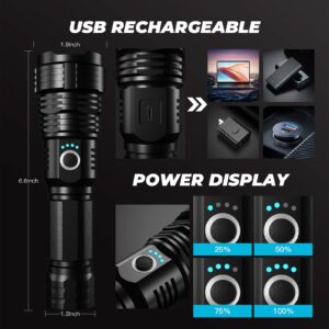 SKNSL Rechargeable LED Flashlight, 250,000 Lumen Super Bright, Waterproof, Adjustable Light Modes, USB Rechargeable, Long Battery Life, IPX6 Waterproof, Ideal for Outdoor Use