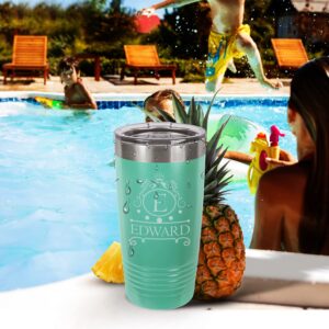 Personalized Monogram Initial and Name Coffee Tumblers 20 oz. Laser Engraved in Stainless Steel Vacuum Insulated Travel Mug Cup with Lid, Custom Gifts for Him, Her