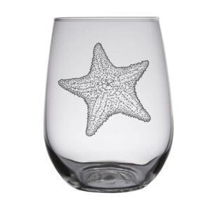 starfish engraved stemless wine glasses (set of 2)