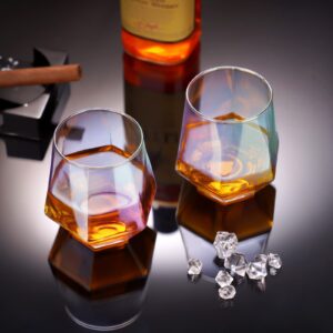 NiHome Iridescent Diamond Stemless Wine Glasses 10oz Set of 6, Unique Colorful Crystal Tumblers for Red & White Wine, Cocktails, Whiskey, Gift for Women & Men