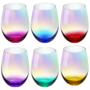 nihome stemless wine glasses 20oz 6-pack iridescent gradient rainbow colors large water glasses margarita glassware set wine drinking tumblers