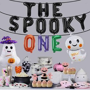 Spooky One Birthday Decorations Include The Spooky One Balloons Banner and Ghost Balloons for Girl Boy Halloween Themed 1st Birthday Party Decorations