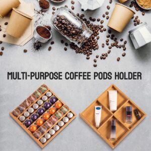 Bamboo Coffee Pods Holder Storage Compatible with Keurig K Cup Espresso Pods Tea Bag Organizer Drawer with Lip Panel for Kitchen Office Coffee Bar