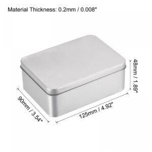 uxcell Metal Tin Box, 4.92" x 3.54" x 1.89" Rectangular Empty Tinplate Containers with Lids, Silver Tone, for Home Organizer, Candles, Gifts, Car Keys, Crafts Storage