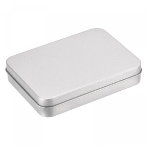 uxcell metal tin box, 6pcs 4.53" x 3.35" x 0.87" rectangular empty tinplate storage containers with lids, silver tone